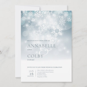 Invitation Mariage Moderne Neige Hivernale Bleu Poussiéreux