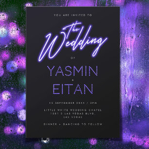 Invitation Mariage moderne Neon violet brillant noir