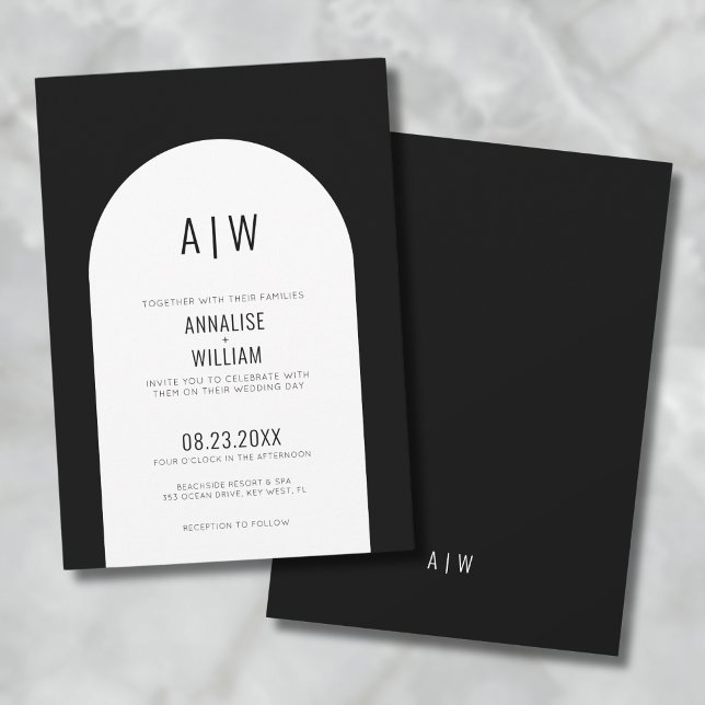 Invitation Mariage Moderne Noir Blanc Arch (Simple Modern Arch Black White Wedding Invitation )