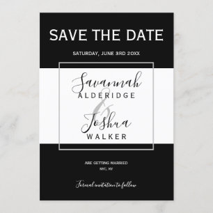 Invitation Mariage Moderne Noir, Blanc, Gris Enregistrer la D