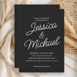 Invitation Mariage Moderne Noir Blanc Script