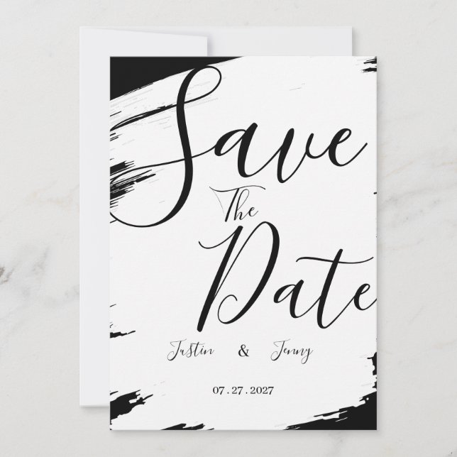 Invitation Mariage moderne noir et blanc (Devant)