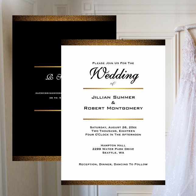 Invitation Mariage Moderne Noir et Blanc avec Or (Modern Black and White With Gold Wedding Invitation)