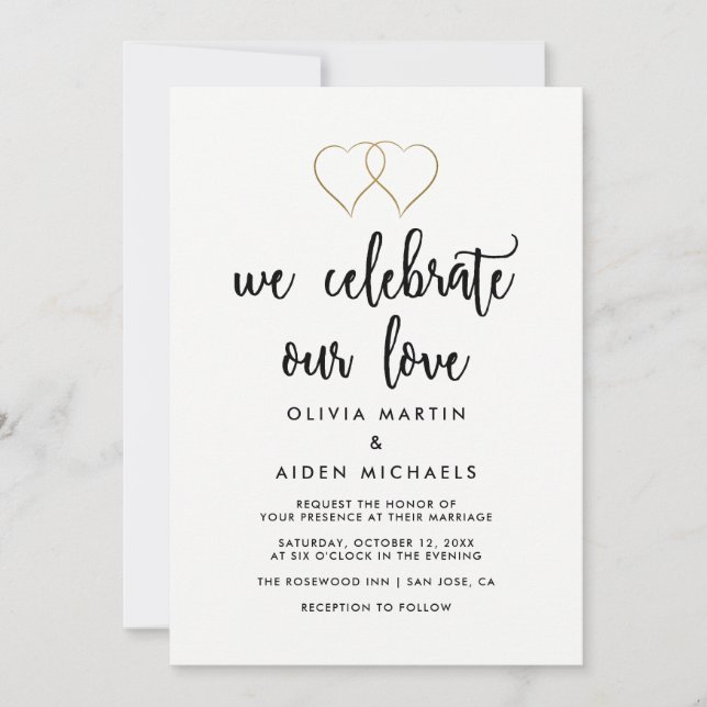 Invitation Mariage Moderne Noir et Blanc Cœur (Devant)
