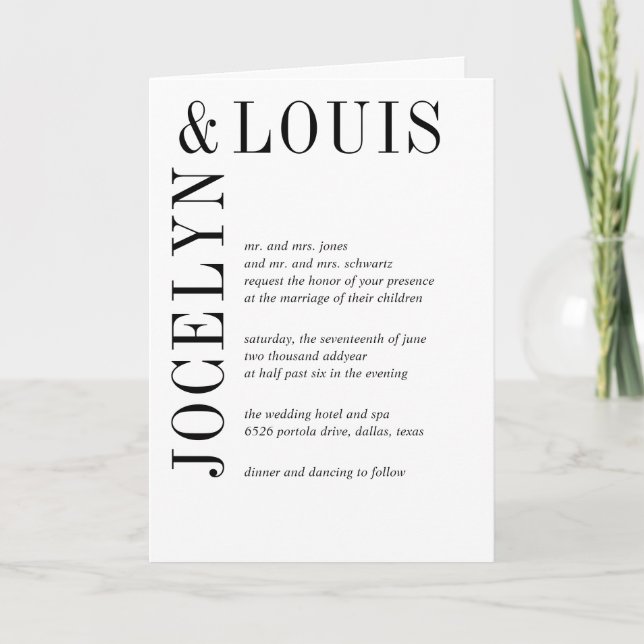 Invitation Mariage Moderne Noir et Blanc Gras (Devant)