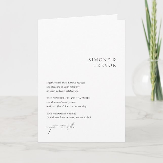 Invitation Mariage Moderne Noir et Blanc Propre (Devant)