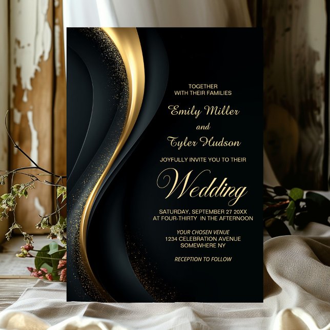 Invitation Mariage Moderne Noir et Or (Créateur téléchargé)