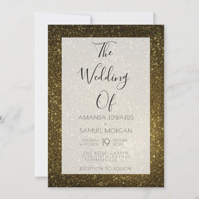 Invitation Mariage moderne noir et or (Devant)