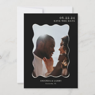 Invitation Mariage Moderne Noir Photo Ondulée Enregistrer La