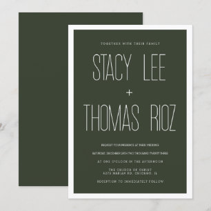 Invitation Mariage moderne Olive Green Typographie