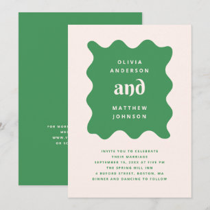 Invitation Mariage Moderne Ondulé Vert QR Code Ludique
