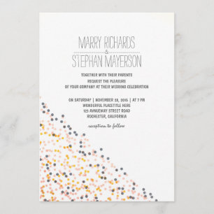 Invitation mariage moderne or rose et marine confetti