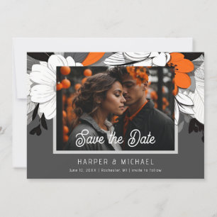 Invitation Mariage moderne orange floral photo enregistrer la