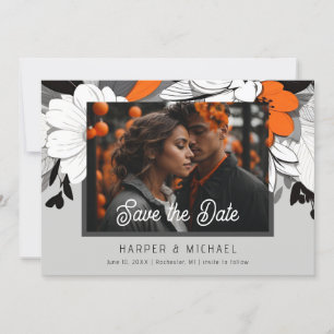 Invitation Mariage moderne orange floral photo enregistrer la