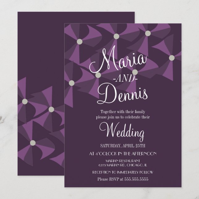 Invitation Mariage Moderne Oxalis Floral Trèfle Violet (Devant / Derrière)