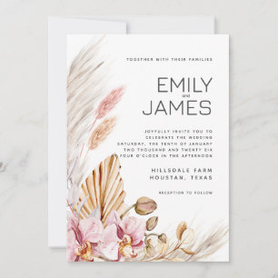 Invitation Mariage moderne Pampas Peach Orchid Pampas rose