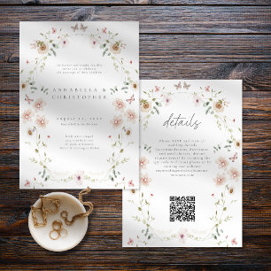 Invitation Mariage Moderne Papillon Fleur Sauvage Aquarelle