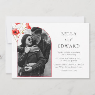 Invitation Mariage moderne Pavot rouge Aquarelle Fleurs