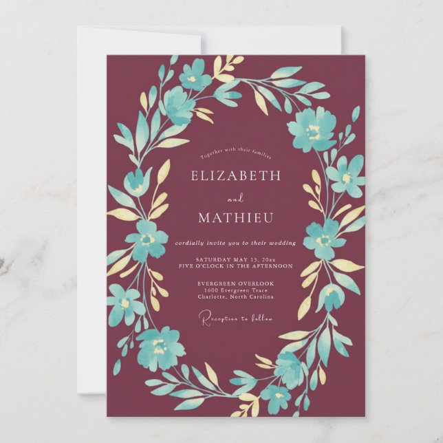 Invitation Mariage Moderne Peint en Marron Aqua (Devant)
