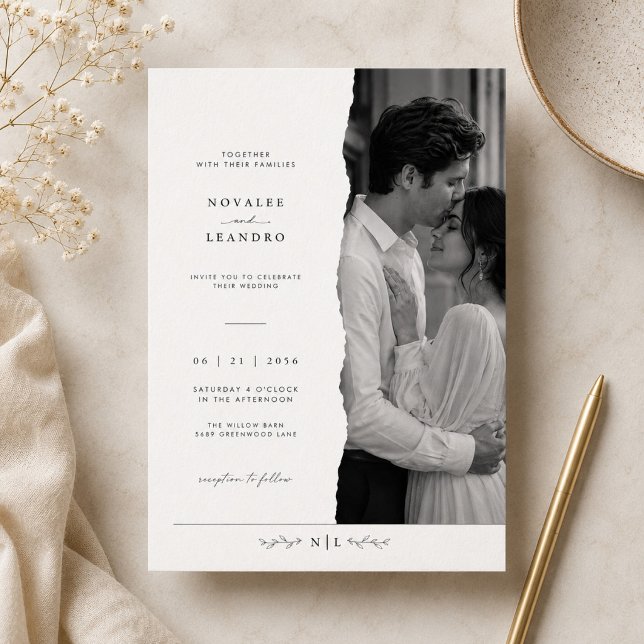 Invitation Mariage Moderne Photo Noir et Blanc (Créateur téléchargé)