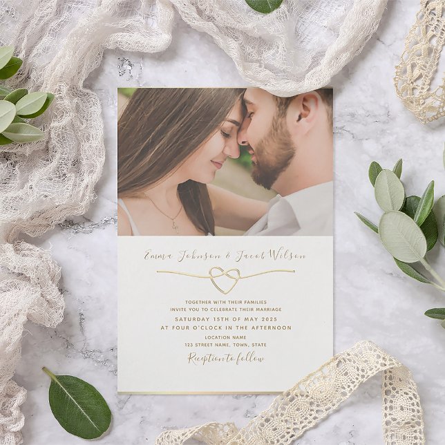 Invitation Mariage Moderne Photo Or et Blanc (Créateur téléchargé)