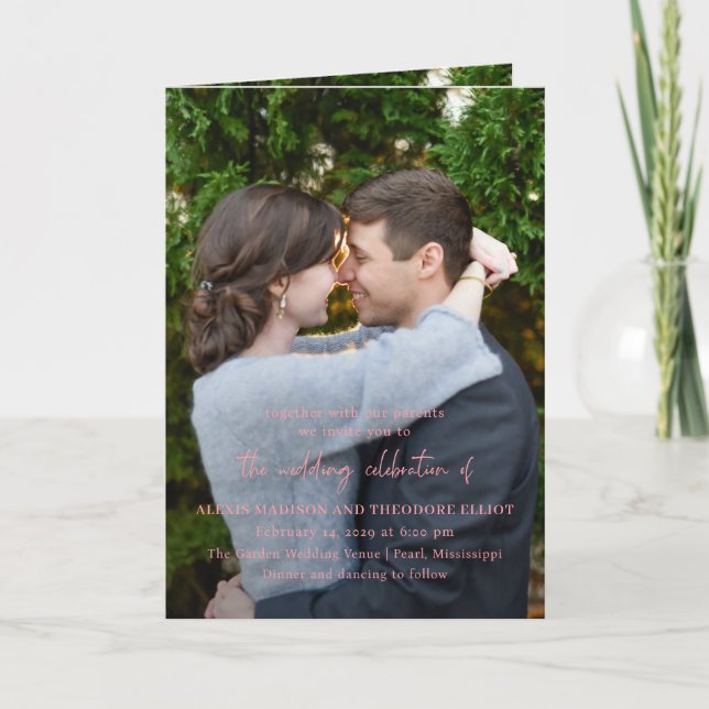 Invitation Mariage Moderne Photo Rose Chic (Devant)