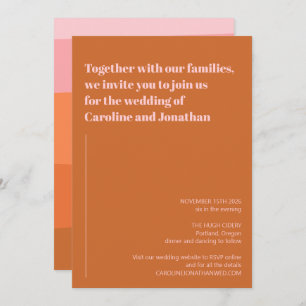 Invitation Mariage moderne Pink Orange Terracotta Art Stripes