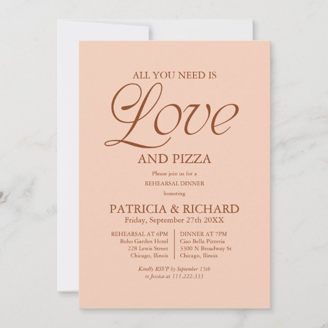 Invitation Mariage Moderne Pizza Répétition Douce Pêche (Devant)