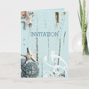 Invitation mariage moderne plage coquillages océan