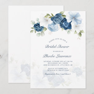 Invitation Mariage Moderne Poussiéreux Fleurs Bleues