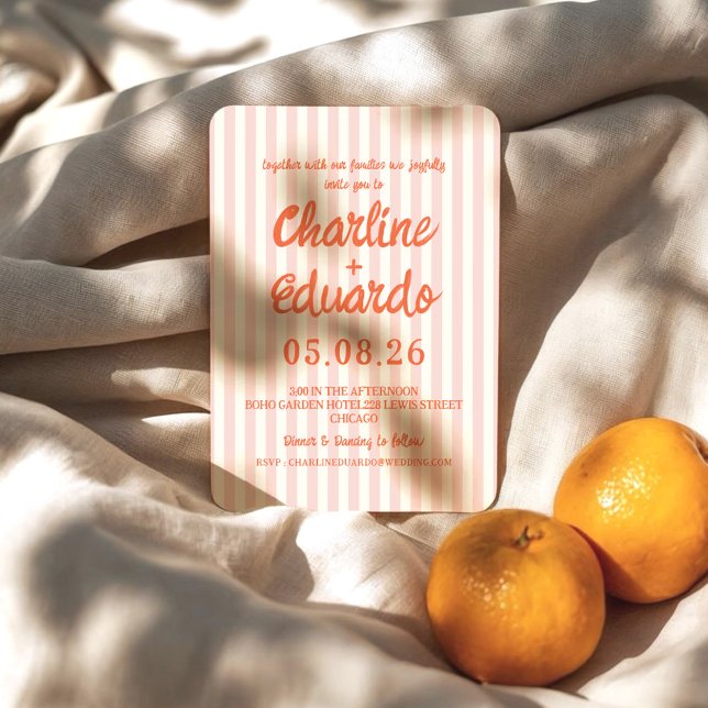 Invitation Mariage moderne rayé rose pastel (Créateur téléchargé)