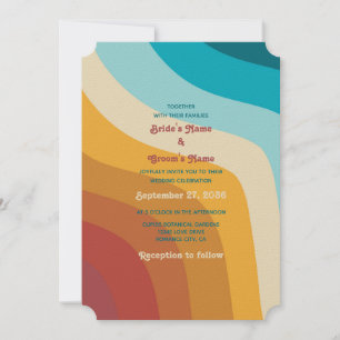 Invitation Mariage moderne Retro 70 coloré Rainbow Waves