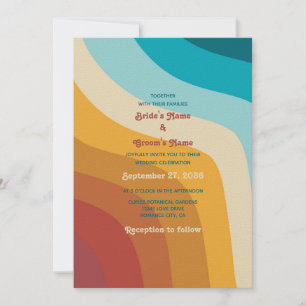 Invitation Mariage moderne Retro 70 coloré Rainbow Waves