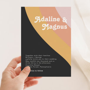 Invitation Mariage moderne rétro 70's Rainbow Dark