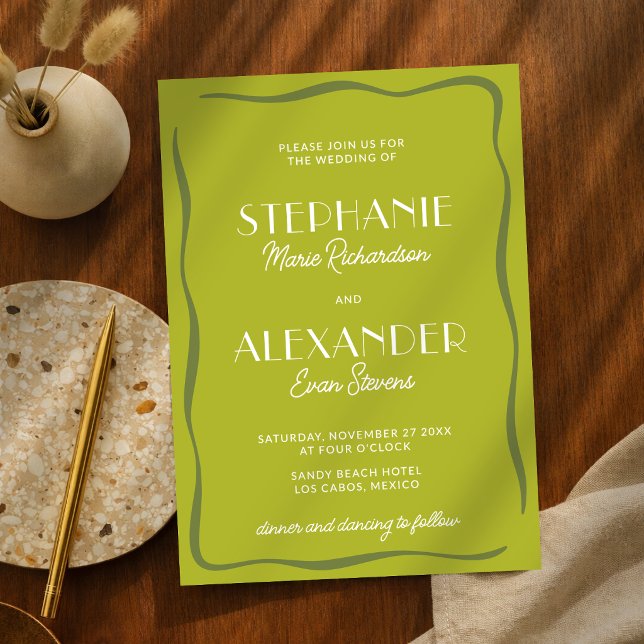 Invitation Mariage Moderne Rétro Vibrant Citron Vert Audacieu (Créateur téléchargé)