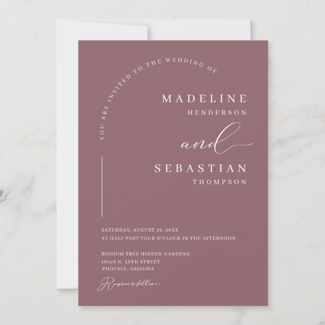 Invitation Mariage Moderne Romantique Arche Photo Violet Pous (Devant)