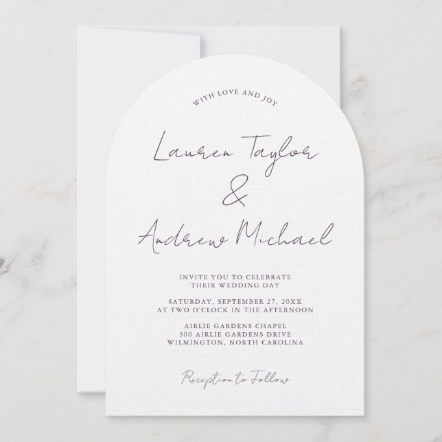 Invitation Mariage Moderne Romantique Arche Prune Pourpre (Devant)