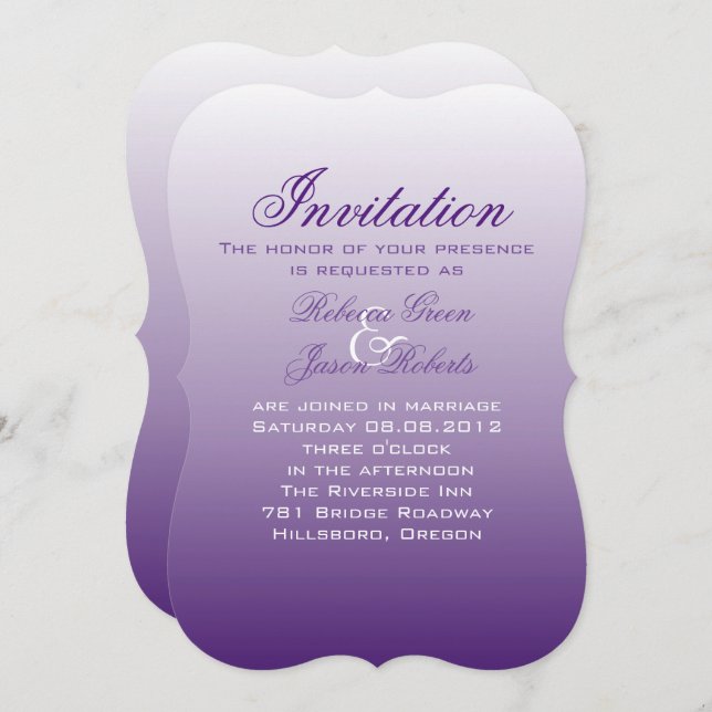 Invitation mariage moderne romantique d'été lilas ombré viole (Devant / Derrière)