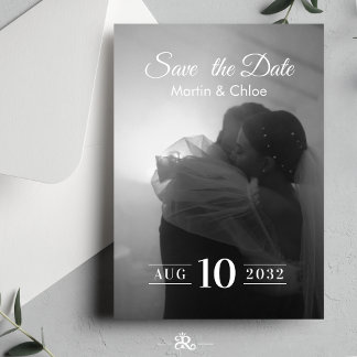 Invitation Mariage Moderne Romantique Photo Noir et Blanc 