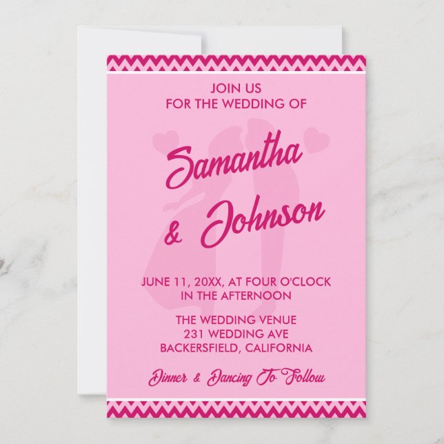 Invitation Mariage Moderne Romantique Rose Pâle Chevron (Devant)