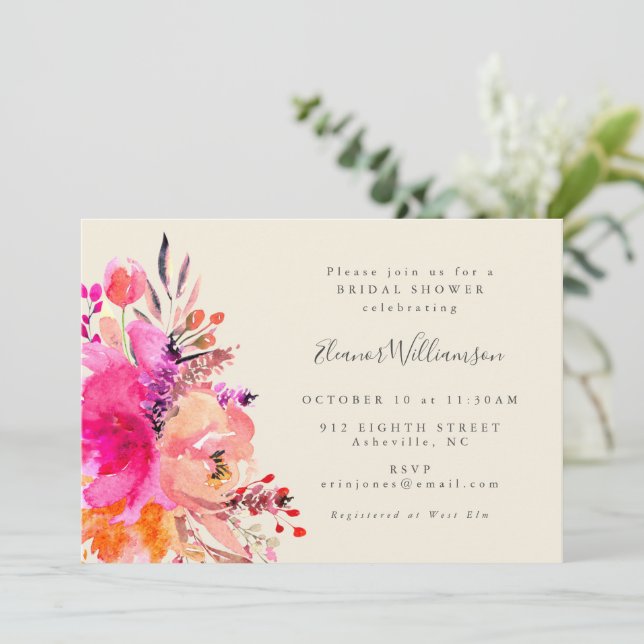 Invitation Mariage moderne rose aquarelle floral simple (Debout devant)