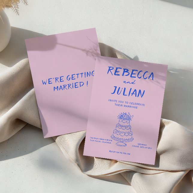 Invitation Mariage Moderne Rose et Bleu Coloré (Créateur téléchargé)