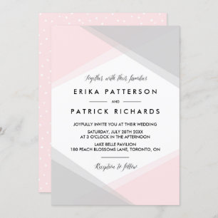 Invitation Mariage moderne rose et gris Abstrait