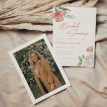 Mariage Moderne Rose Fleurs Script Photo Shower