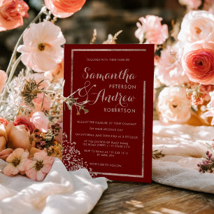 Invitation Mariage moderne rose gold cadre confettis rouges