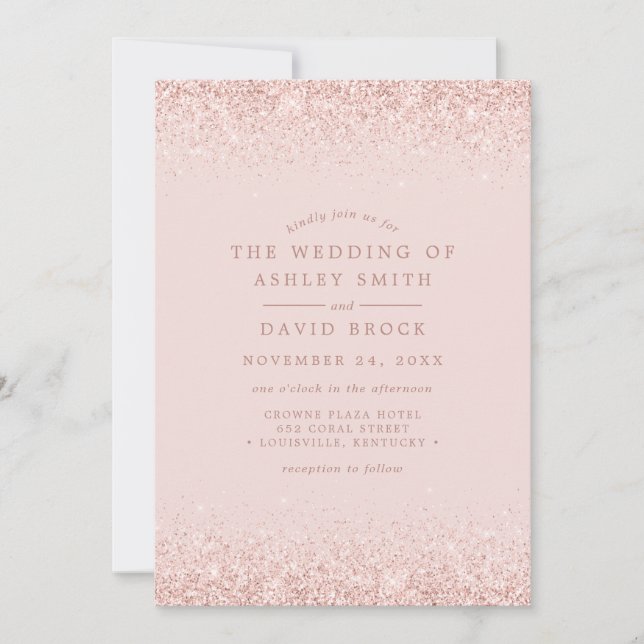 Invitation Mariage Moderne Rose Gold Confetti Rose Clair (Devant)