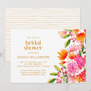 Invitation Mariage Moderne Rose Orange Aquarelle Florale