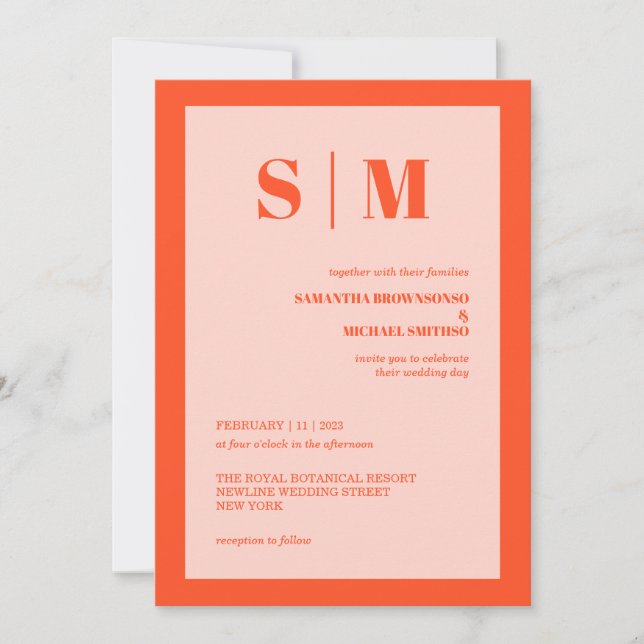 Invitation Mariage moderne rose orange ton terre (Devant)