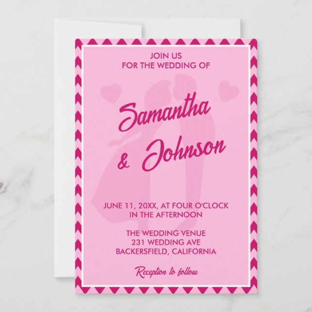 Invitation Mariage Moderne Rose Pâle à Rayures Chevron (Devant)