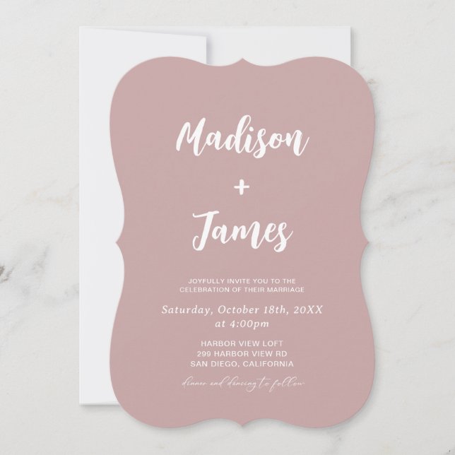 Invitation Mariage Moderne Rose Poussiéreuse  (Devant)